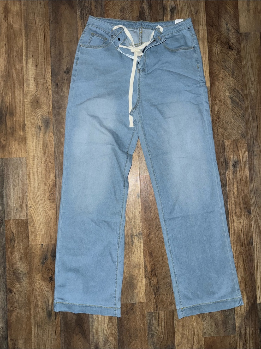 Light Blue Women's Jeans - Casual Drawstring Denim